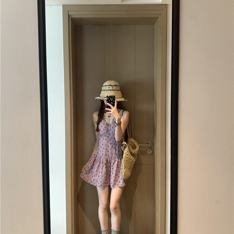 French Style V-neck Sling Dress Summer Waist-controlled Skirt