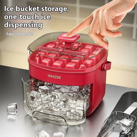 Press-Type Large Capacity Ice Tray Bucket – Quick Release 48-Cube Ice Maker with Lid & Scoop | Outdoor & Kitchen Essential
