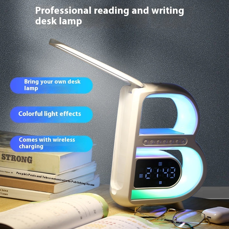 2024 New B-Shaped Bluetooth Speaker – Multifunctional Smart Music Rhythm Light with Wireless Phone Charging, TF Card, AUX & Standard Mode