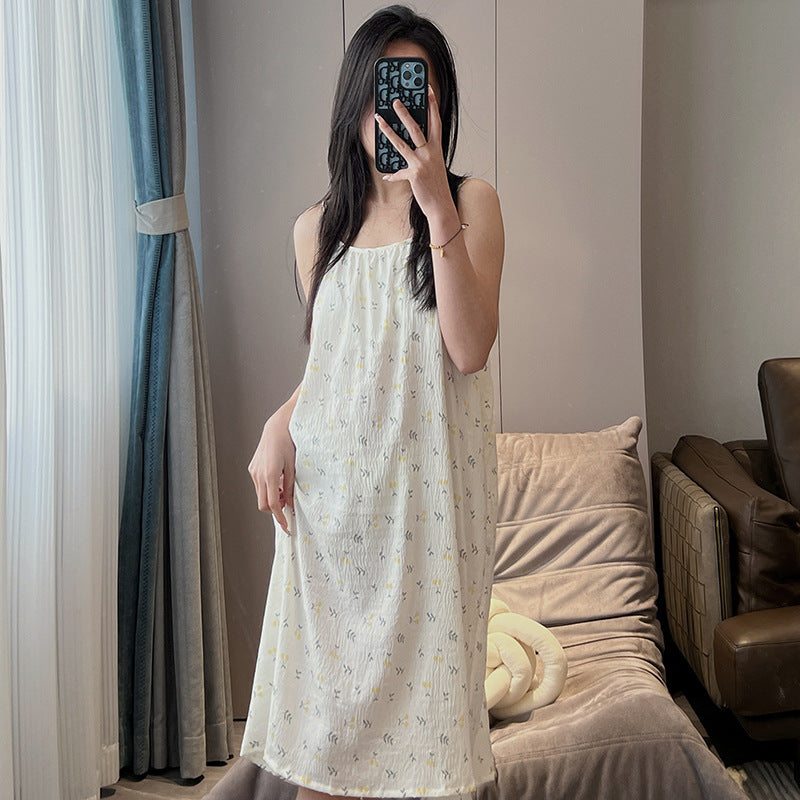 Women's Plus Size Thin Slip Nightdress with Built-In Chest Pad – Loose & Comfortable Sleepwear