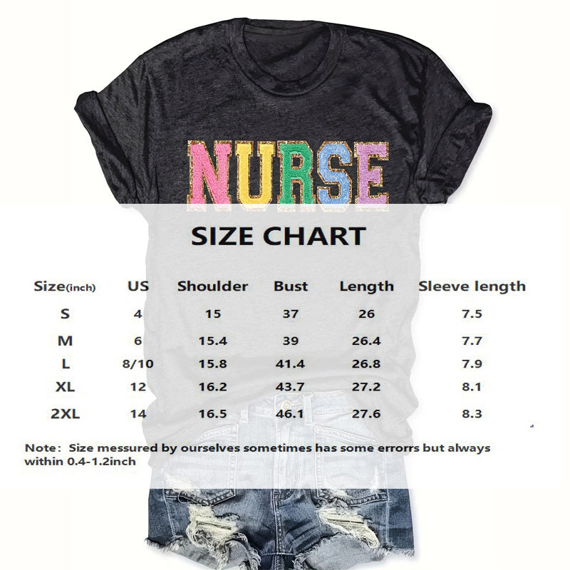 Women’s Short Sleeve Round Neck T-Shirt – ‘NURSE’ Printed Casual Summer Top