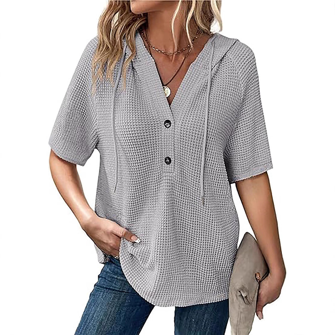 Women's Waffle Knit Short Sleeve Top – Lightweight Summer Casual T-Shirt