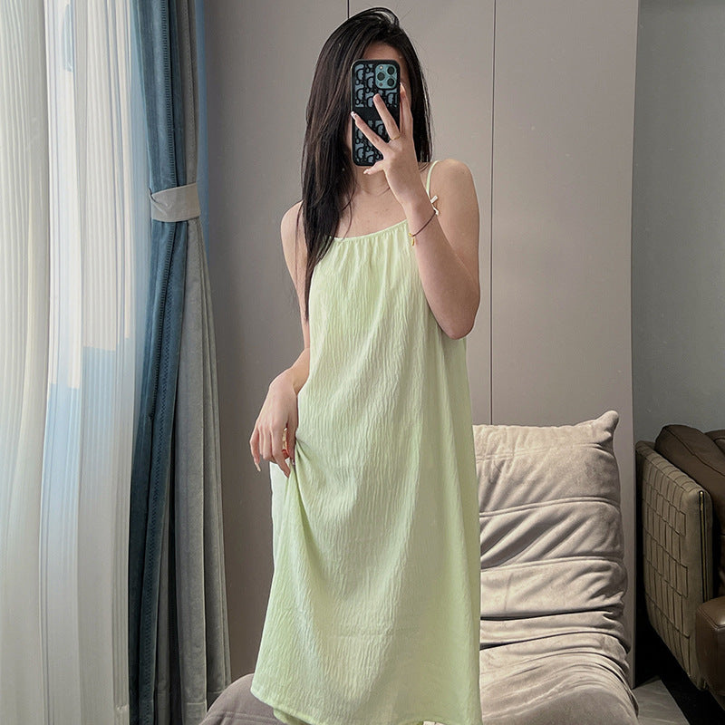 Women's Plus Size Thin Slip Nightdress with Built-In Chest Pad – Loose & Comfortable Sleepwear