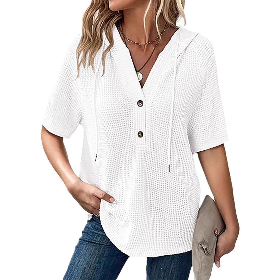 Women's Waffle Knit Short Sleeve Top – Lightweight Summer Casual T-Shirt