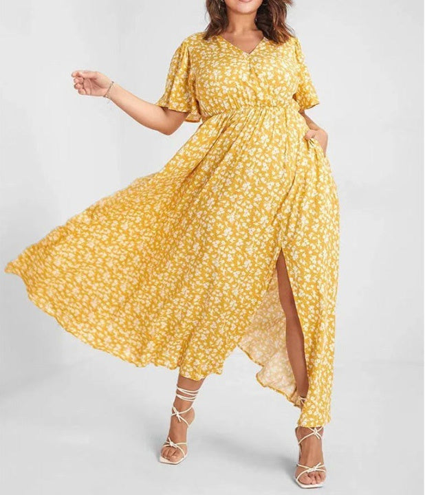 European And American Ladies Bohemian Style Floral Tight Waist Dress