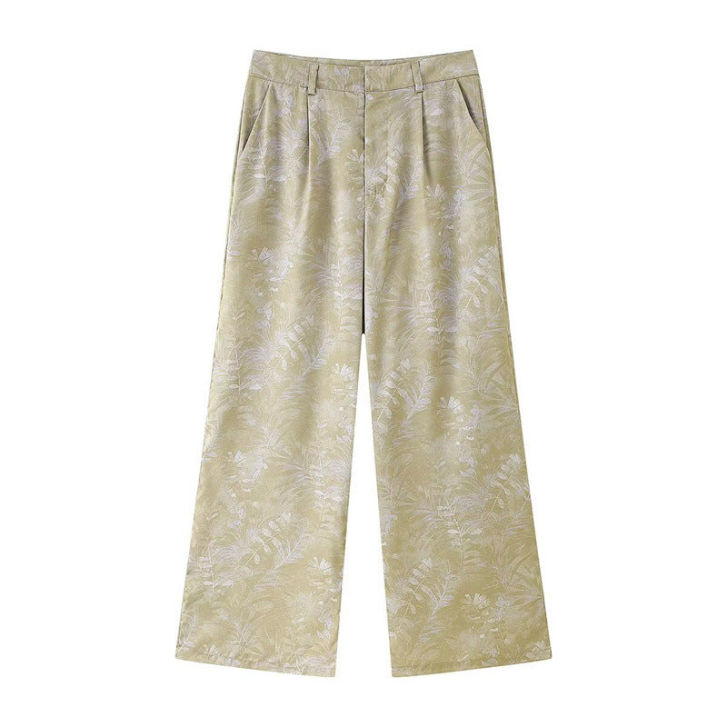 Lace-up Waist Beaded Embroider Jacket Ethnic Print Trousers Suit