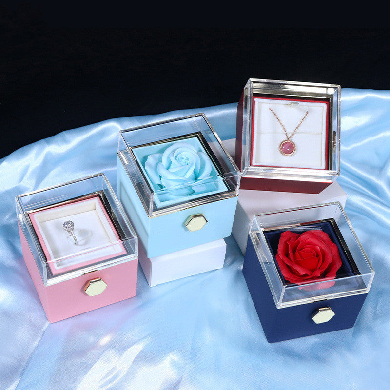Rotating Soap Flower Rose Gift Box – A Timeless Romantic Surprise with Hidden Jewelry Drawer