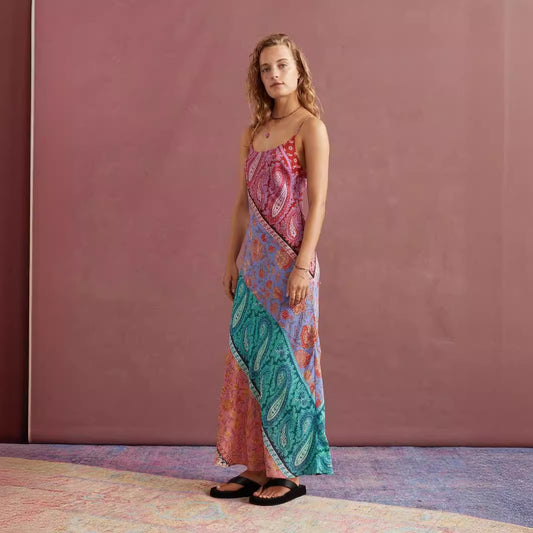 Women's Backless Long Sleeveless Dress – Elegant Printed Maxi Dress for Summer