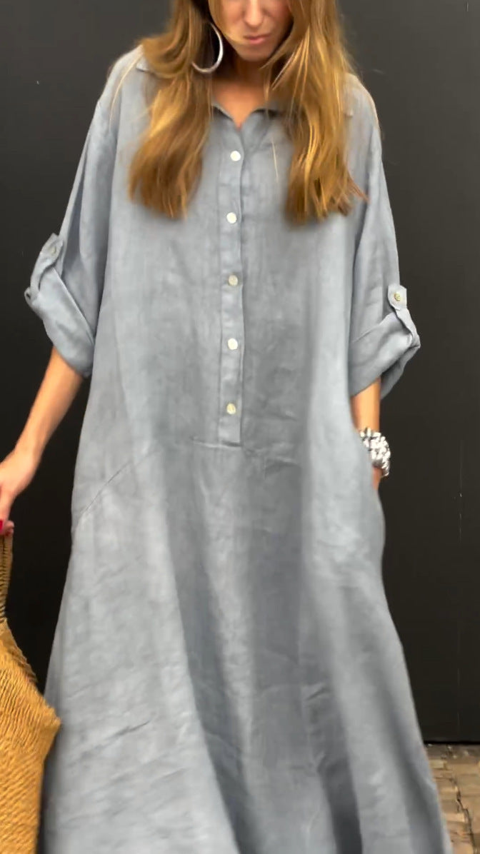 Casual Cotton And Linen Blend Plus Size Dress