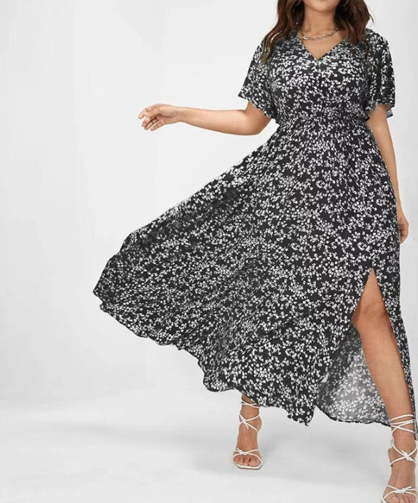 European And American Ladies Bohemian Style Floral Tight Waist Dress