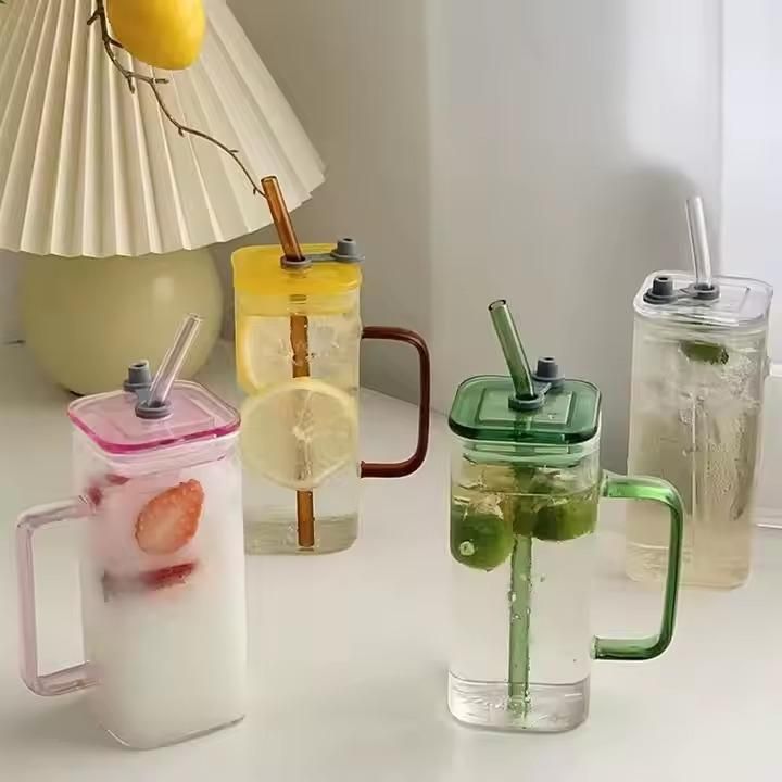 Square Glass with Lid and Straw – Elegant Durable Glass Tumbler for Drinks, Events & Everyday Use