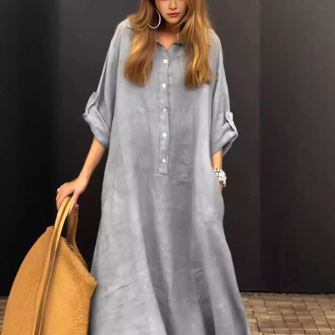 Casual Cotton And Linen Blend Plus Size Dress