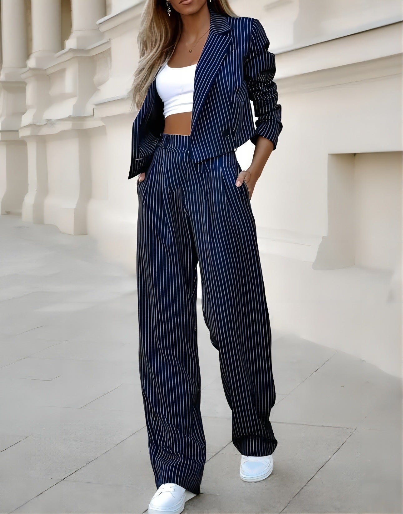 Spring Chic Striped Suit Set – Effortless Elegance for Modern Women