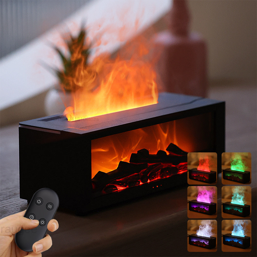 Flame Aromatherapy Diffuser โ 3D Fireplace Effect Humidifier with Colorful LED & Large Fog Output