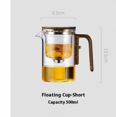 Magnetic Separation Glass Teapot – One-Click Tea Filter Pot with Wooden Handle & Inner Infuser