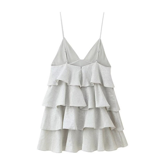 Laminated Decoration Short Sling Dress