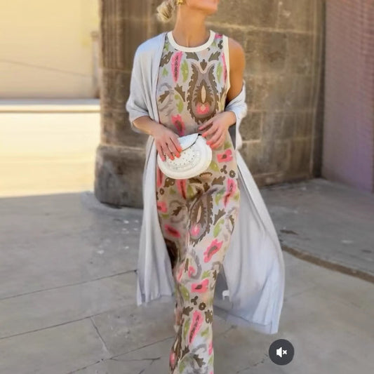 Printed Dress Two-piece Set With Cloak