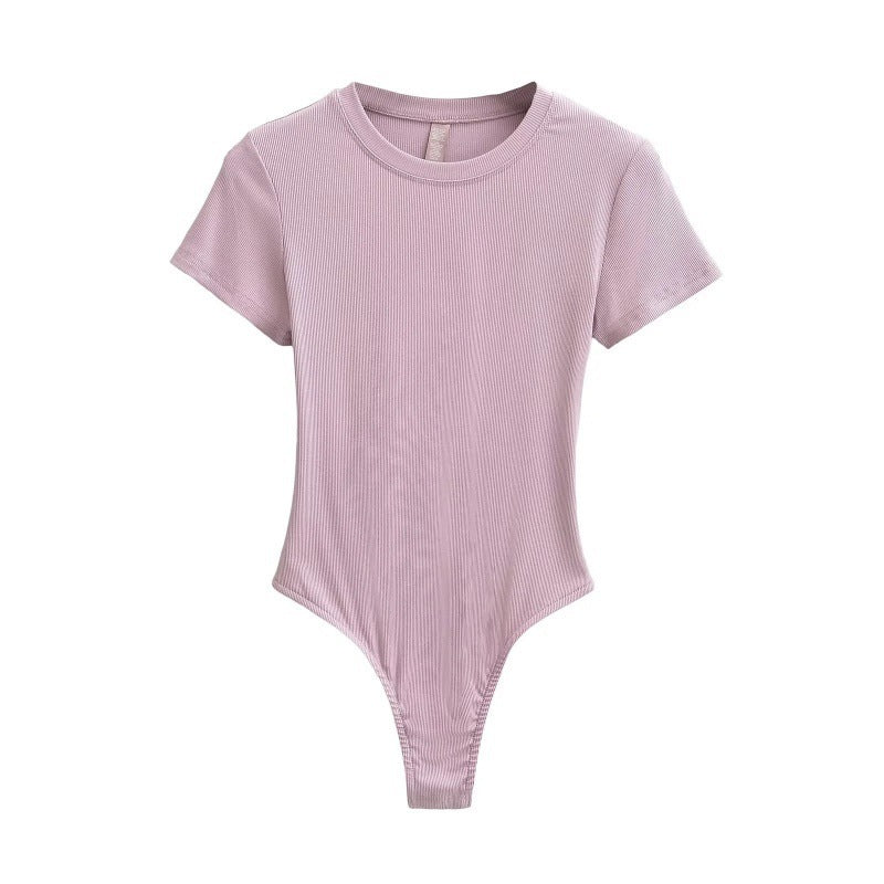 Neck Short Sleeve Rompers Slim Fit Slimming T-shirt Top
