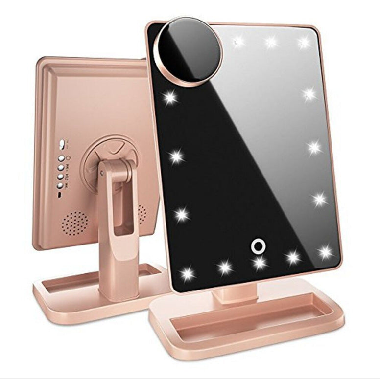 Touch Screen LED Makeup Mirror with Bluetooth Speaker – 20 LED Lights, 10X Magnification, Music Playback & Smart Controls