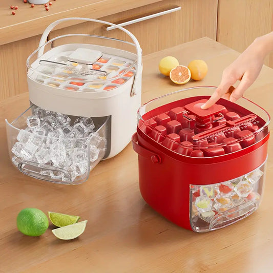 Press-Type Large Capacity Ice Tray Bucket – Quick Release 48-Cube Ice Maker with Lid & Scoop | Outdoor & Kitchen Essential