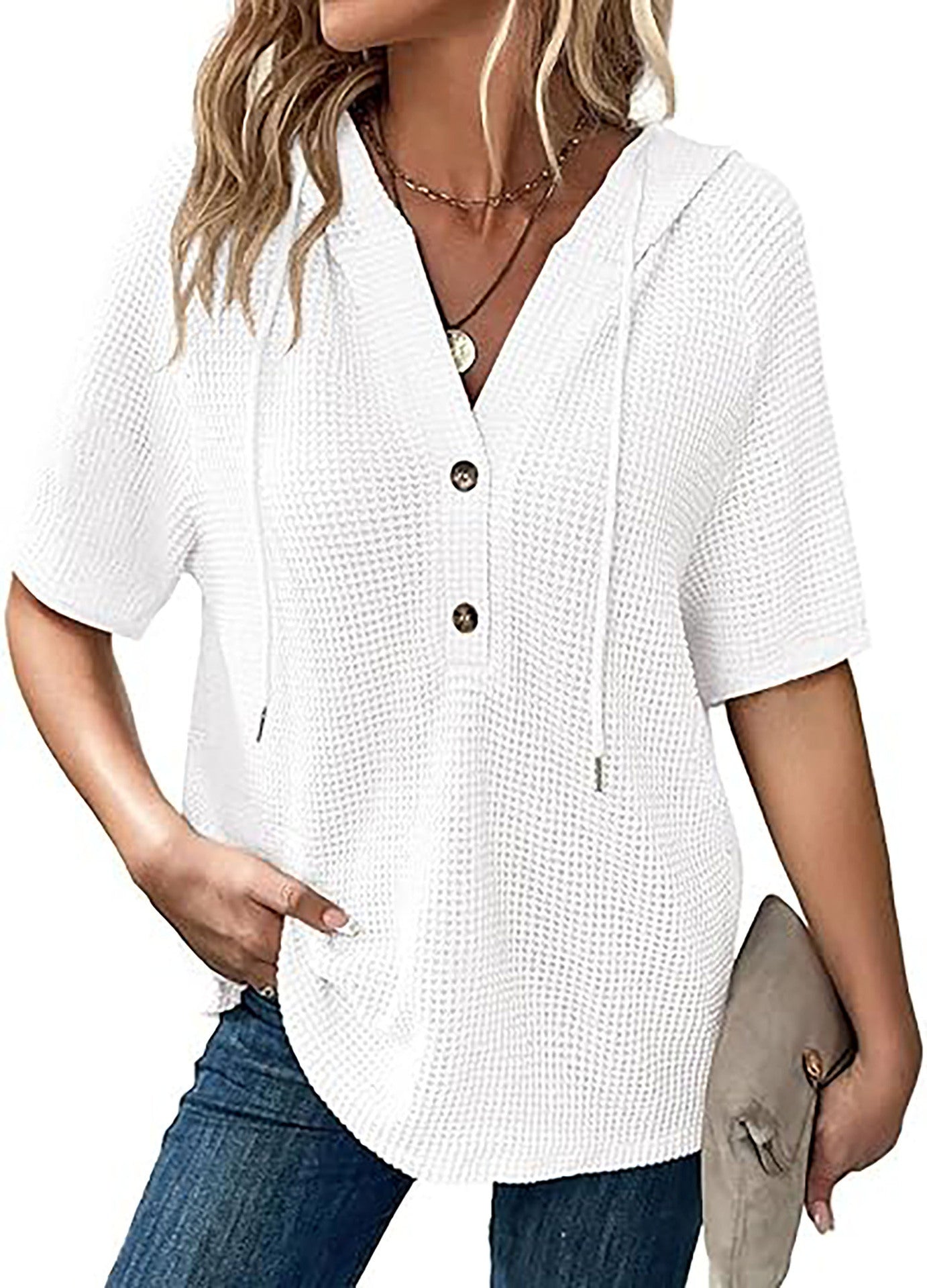 Women's Waffle Knit Short Sleeve Top – Lightweight Summer Casual T-Shirt