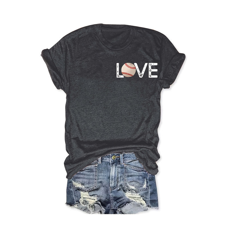 Women’s Baseball Graphic Print Round Neck Summer Tee – Casual Front & Back T-Shirt