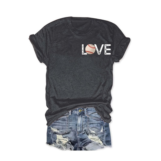 Women’s Baseball Graphic Print Round Neck Summer Tee – Casual Front & Back T-Shirt