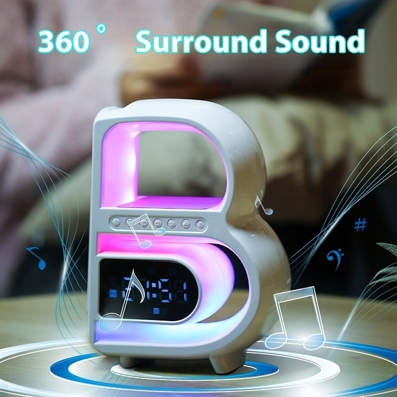 2024 New B-Shaped Bluetooth Speaker – Multifunctional Smart Music Rhythm Light with Wireless Phone Charging, TF Card, AUX & Standard Mode