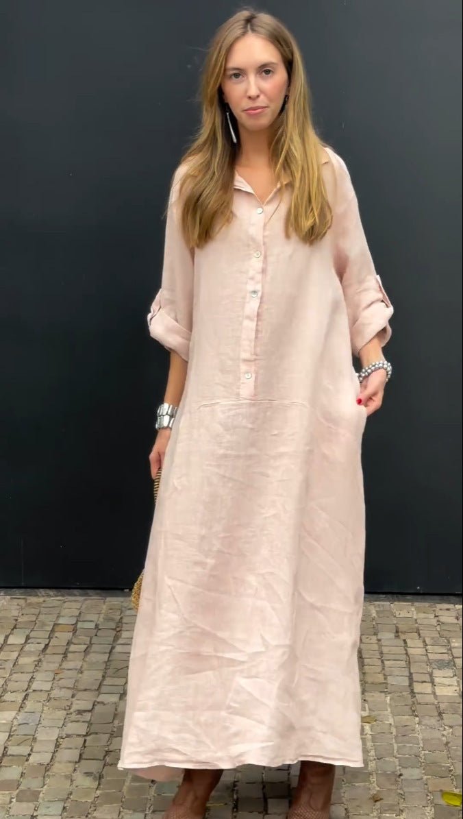 Casual Cotton And Linen Blend Plus Size Dress