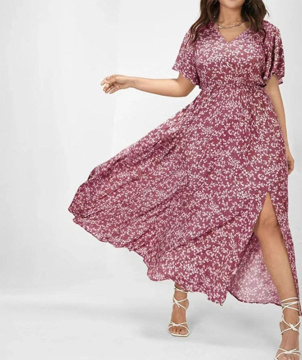 European And American Ladies Bohemian Style Floral Tight Waist Dress