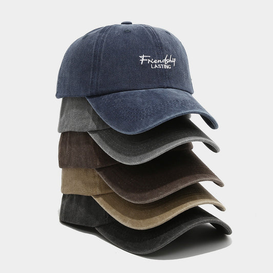 Unisex Vintage Distressed Peaked Cap – Soft Top Retro-Style Adjustable Hat for Couples