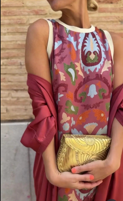 Printed Dress Two-piece Set With Cloak