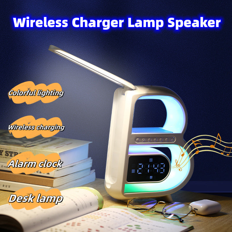 2024 New B-Shaped Bluetooth Speaker – Multifunctional Smart Music Rhythm Light with Wireless Phone Charging, TF Card, AUX & Standard Mode