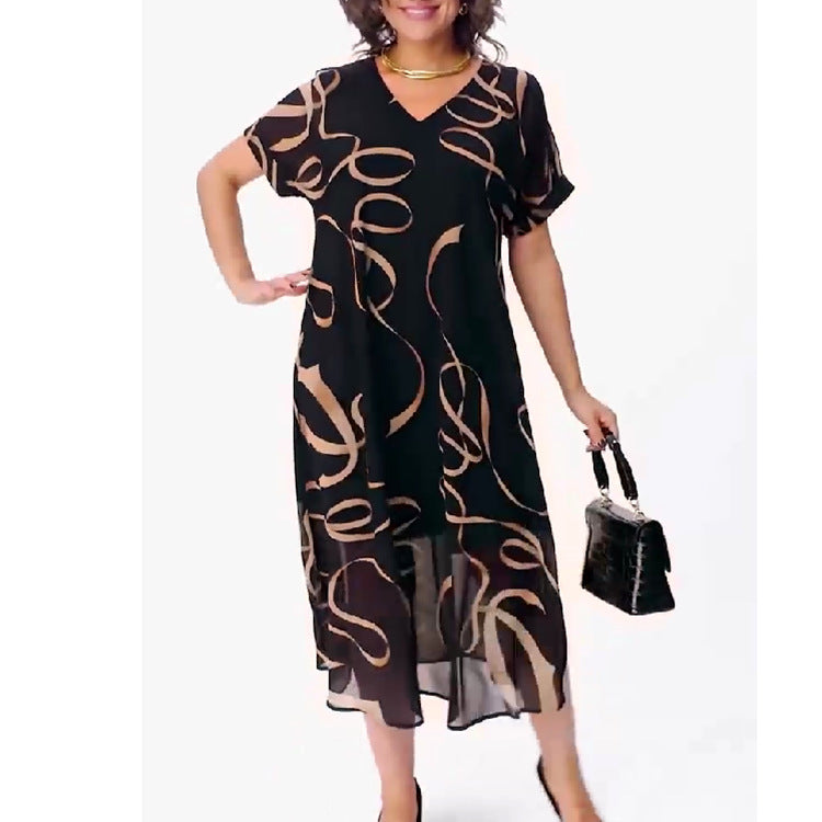 Western Style Plus Size Women's That Makes You Look Younger Printed Short Sleeve Dress