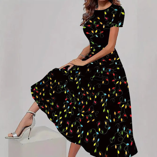 Women's Trendy Floral Print Short Sleeve Dress – Casual All-Match Round Neck Summer Outfit