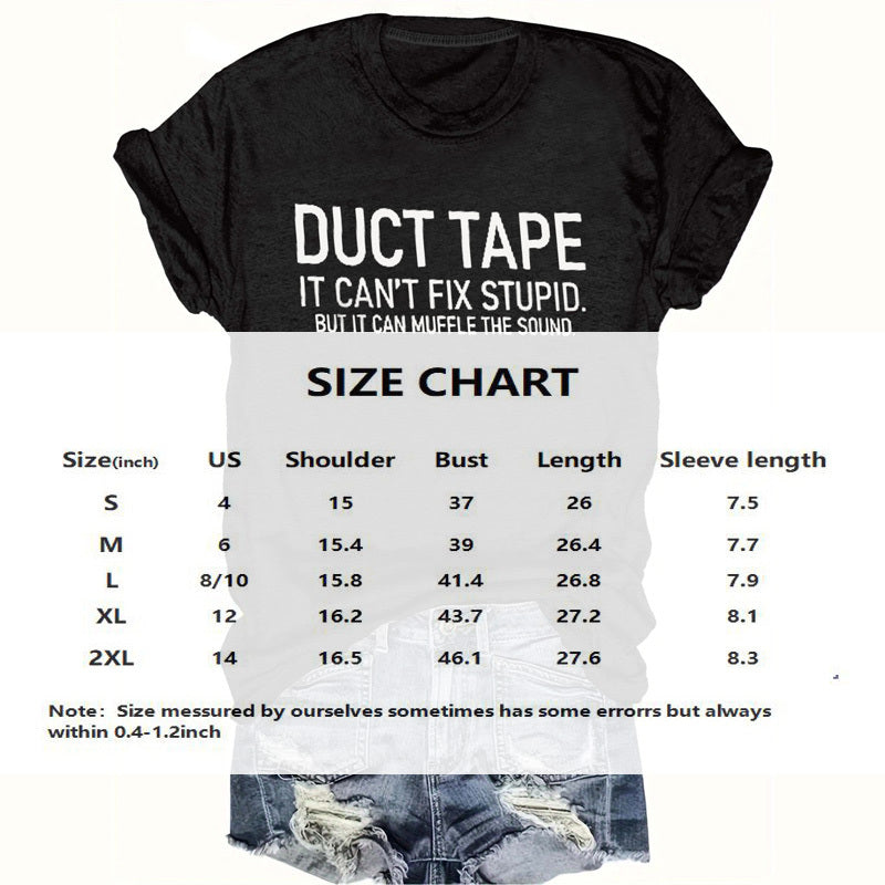 Women’s Black Round Neck Slogan Print T-Shirt – Casual Short Sleeve Tee