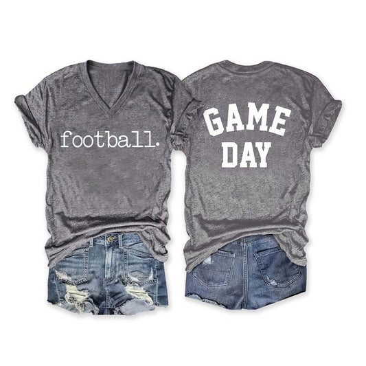 Here’s a clean and SEO-friendly product title:  Women’s Short Sleeve Round Neck T-Shirt – ‘FOOTBALL GAME DAY’ Printed Casual Summer Tee