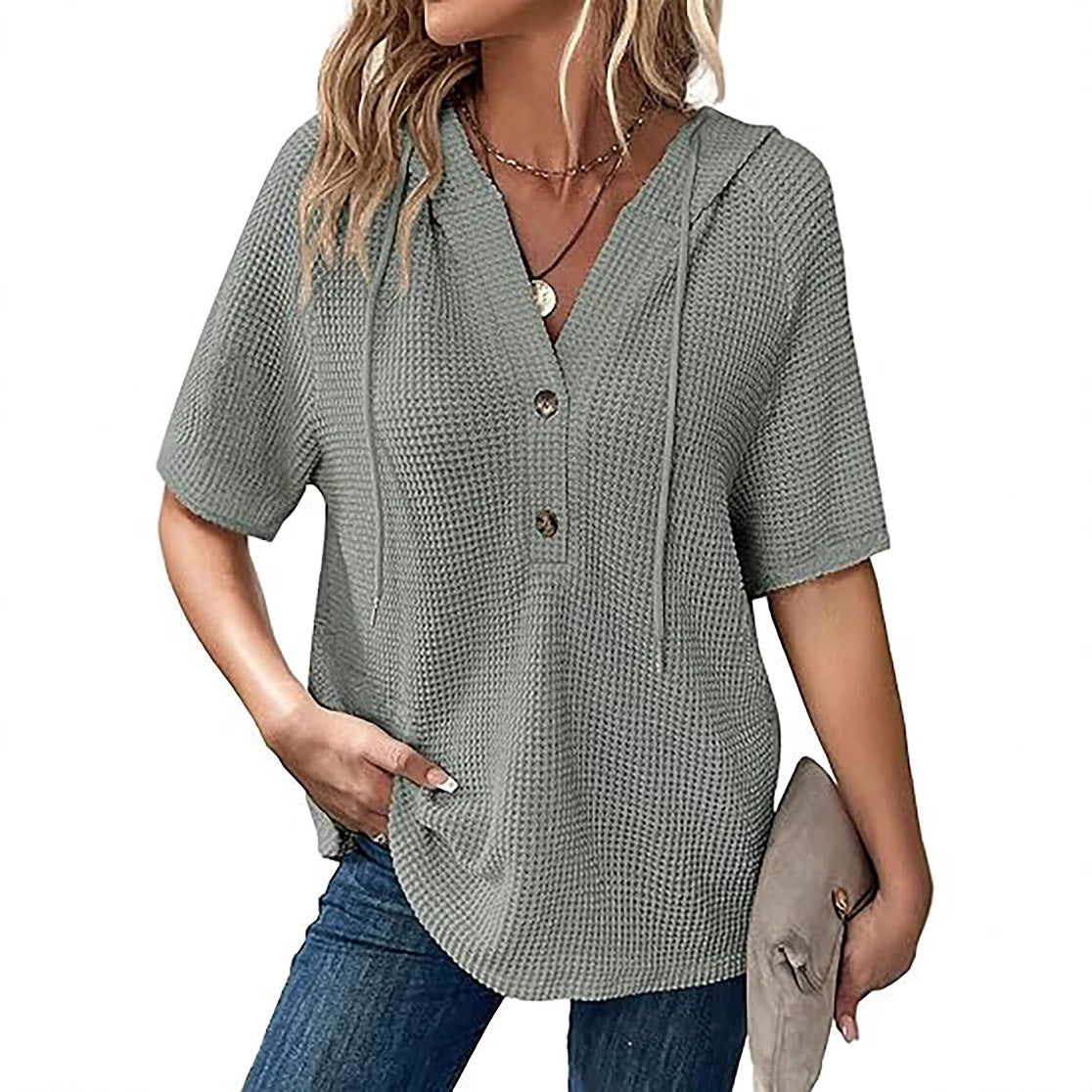 Women's Waffle Knit Short Sleeve Top – Lightweight Summer Casual T-Shirt