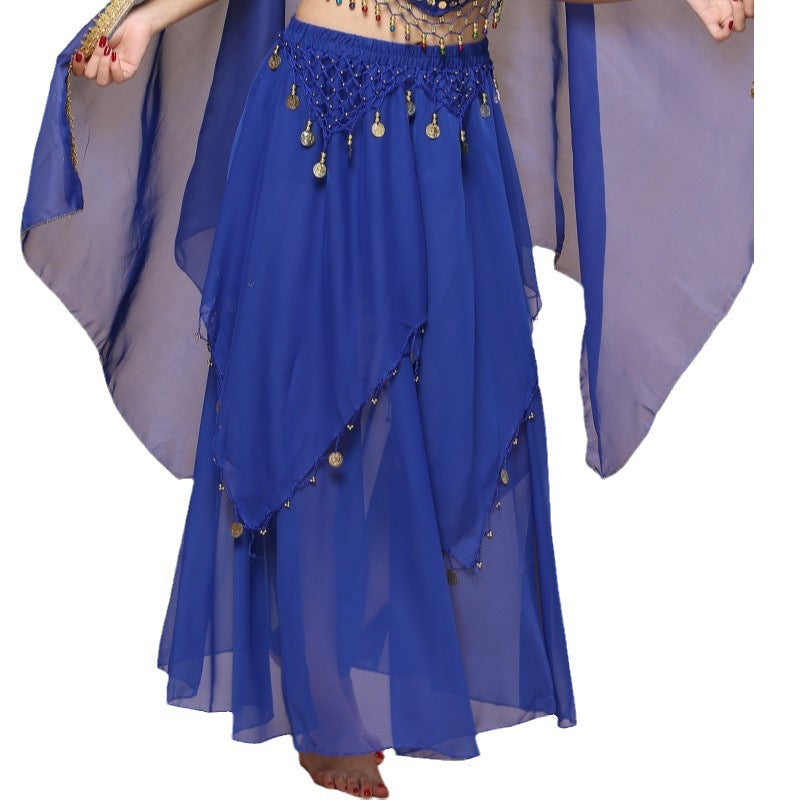 Belly Dance Hanging Coin Skirt Chiffon Big Hem Dress