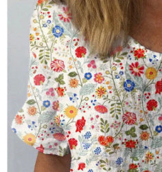 European And American Printed Shirt Casual Round Neck Fashion