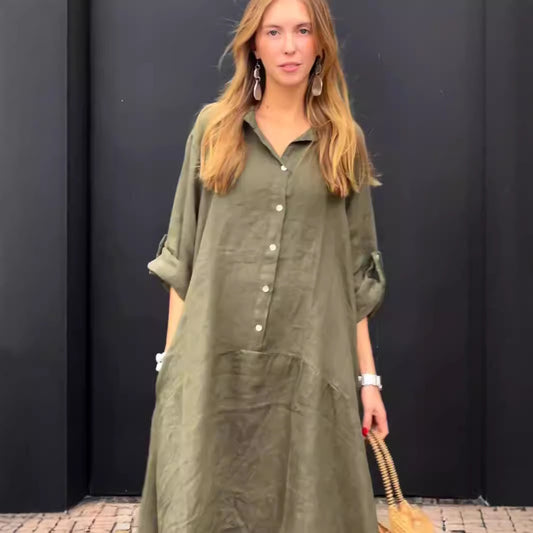 Casual Cotton And Linen Blend Plus Size Dress