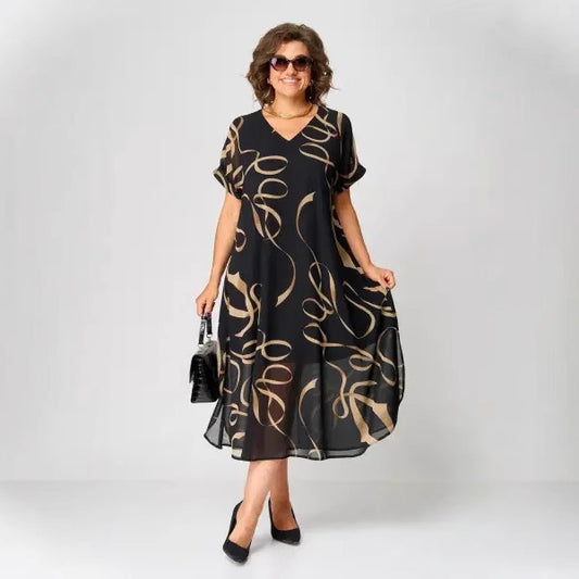 Western Style Plus Size Women's That Makes You Look Younger Printed Short Sleeve Dress