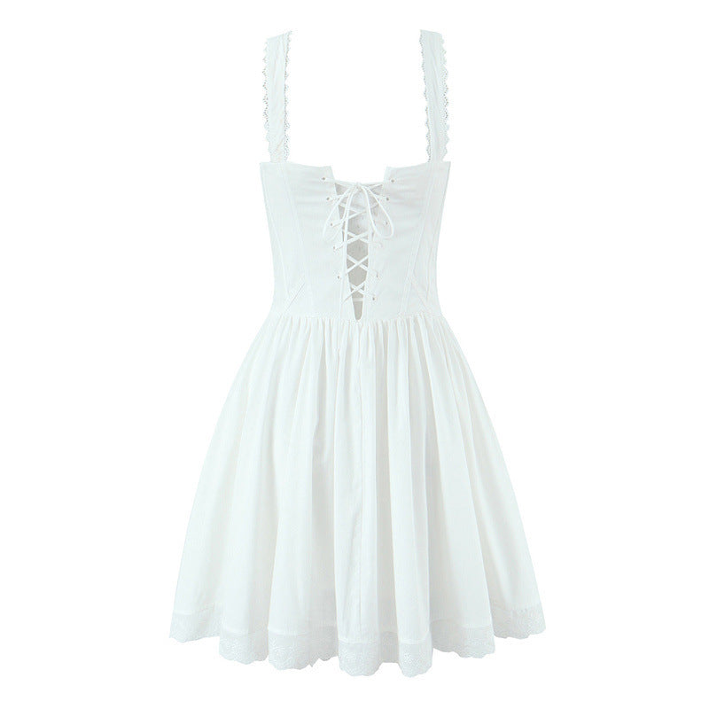 Sweet White Girdle Mini Sling Dress