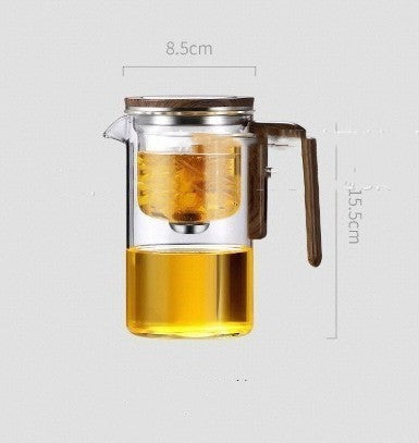 Magnetic Separation Glass Teapot – One-Click Tea Filter Pot with Wooden Handle & Inner Infuser