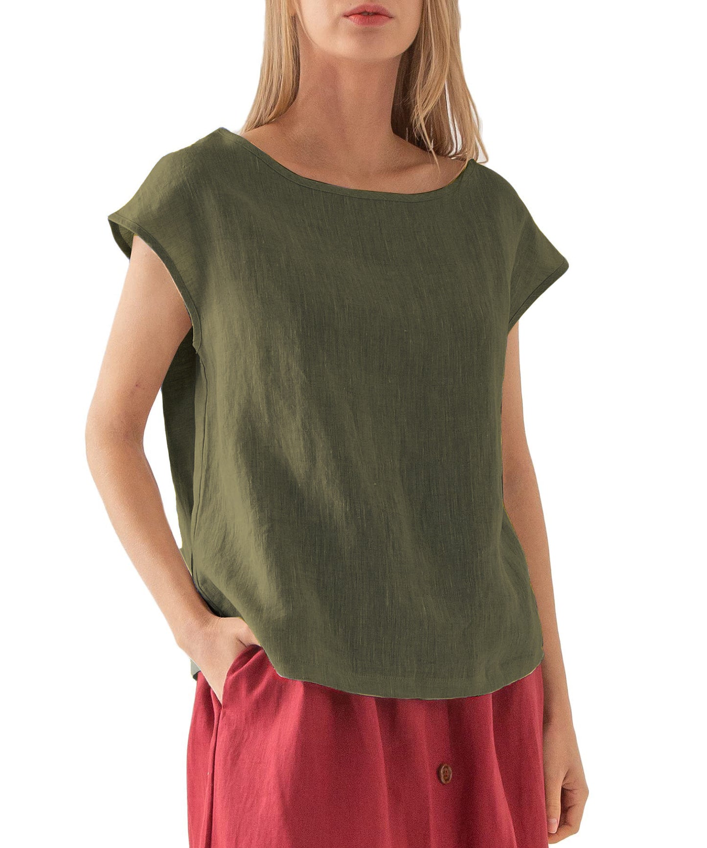 European And American New Linen Casual Loose Short Sleeves T-shirt Solid Color Round Neck Top