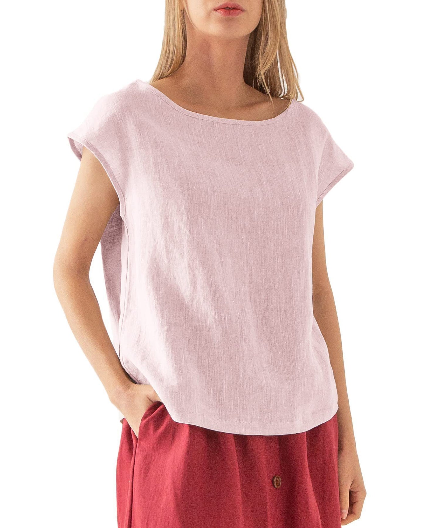 European And American New Linen Casual Loose Short Sleeves T-shirt Solid Color Round Neck Top