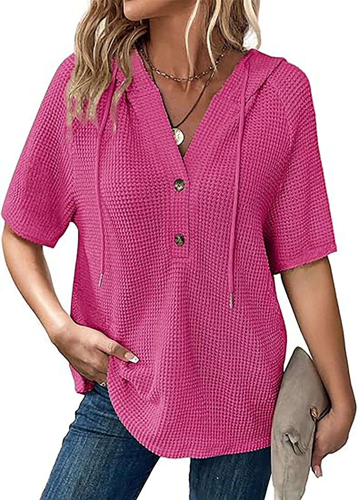 Women's Waffle Knit Short Sleeve Top – Lightweight Summer Casual T-Shirt