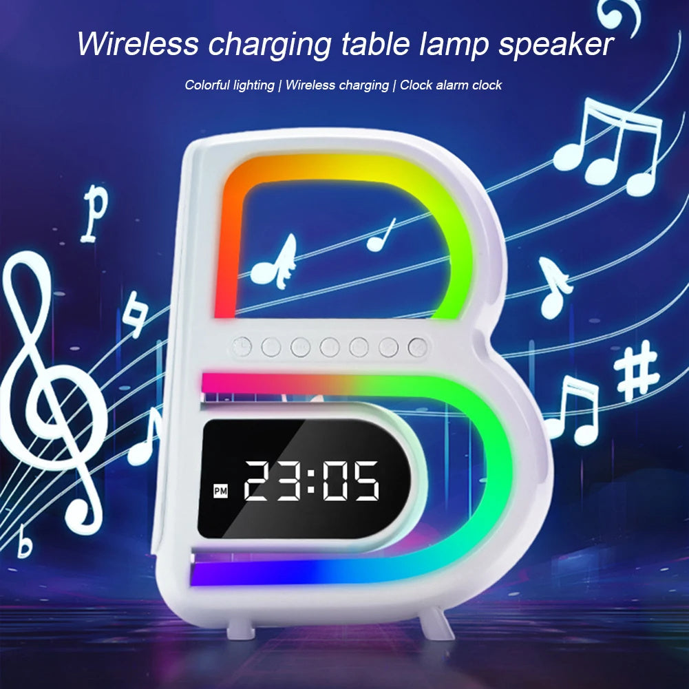 2024 New B-Shaped Bluetooth Speaker – Multifunctional Smart Music Rhythm Light with Wireless Phone Charging, TF Card, AUX & Standard Mode