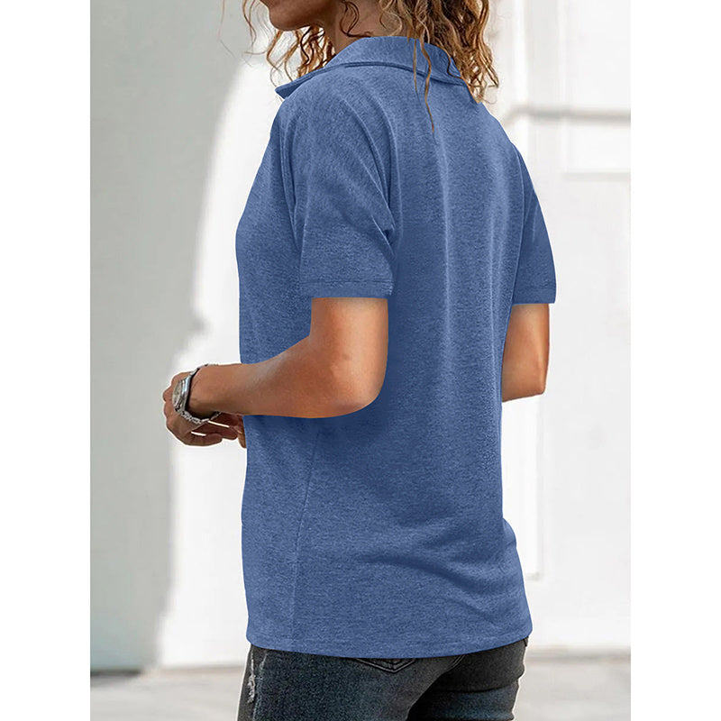 Womens Polo Shirts Summer Business Casual Work Tops Short Sleeve Zipper Collared V Neck Blouse