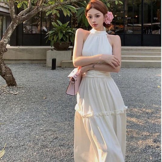 Retro Design Halter Spaghetti Straps Sleeveless Long Jumper Dress